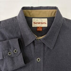 Simms Mens Button Down Shirt Cotton Long Sleeve Fishing Outdoor Gorpcore M Gray